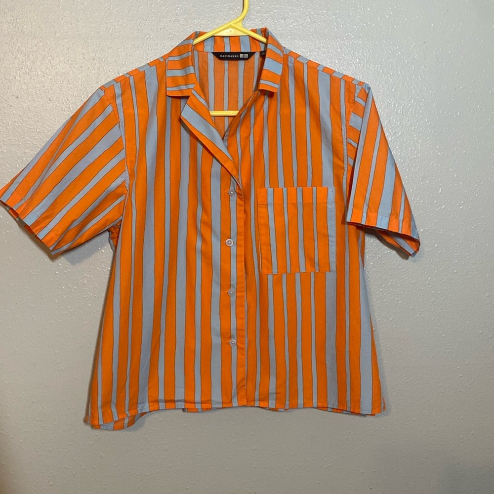 Marimekko Vibrant Orange and Gray Striped Shirt